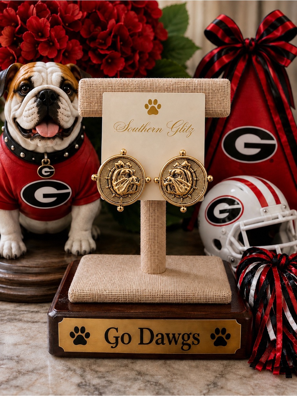 Gold Bulldog Medallion Earrings